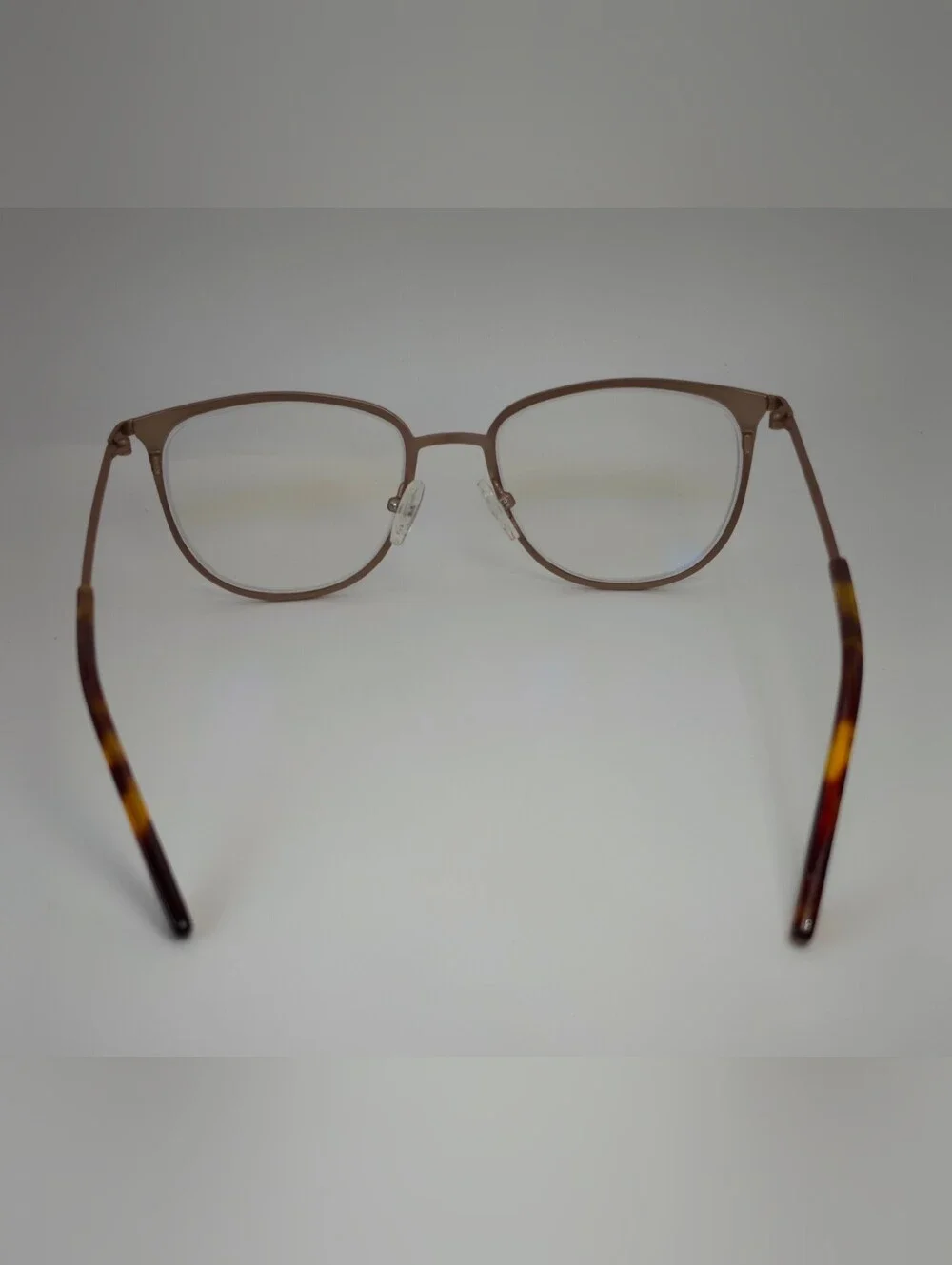 Vita. Metal Frame Eyeglasses in Copper Brown. Tortoise Temple Tips.